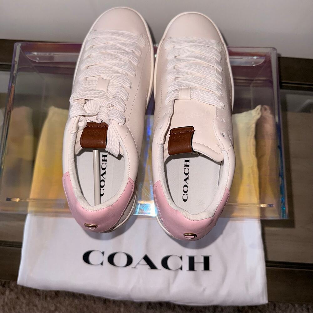 Coach Women’s 9.5B Low Top Sneakers C101 G1903 White Pink Leather